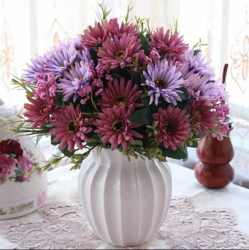 Bouquet de chrysanhèmes –  Couleur au choix – Base porcelaine